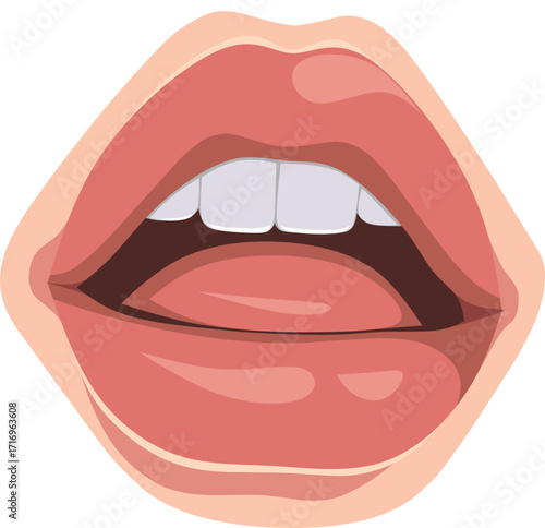 Open mouth with visible teeth and tongue, close up view