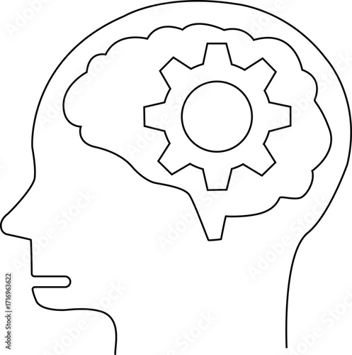 human head brain icon and gear icon with white background