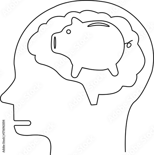 human head brain icon and piggy bank icon with white background