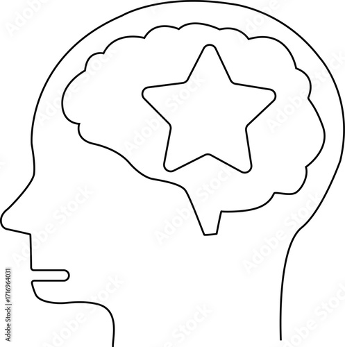 human head brain icon and star icon with white background