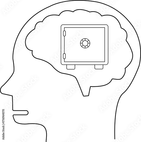 human head brain icon and safe box icon with white background