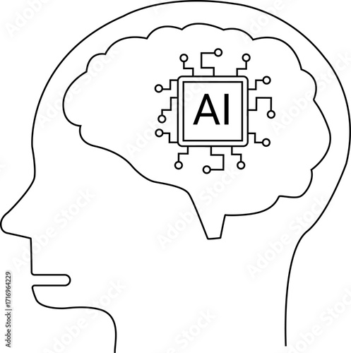 human head brain icon and artificial intelligence processor with white background
