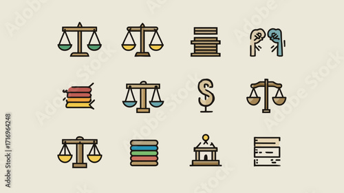 Scales Justice Law Balance Book Legal Icons.