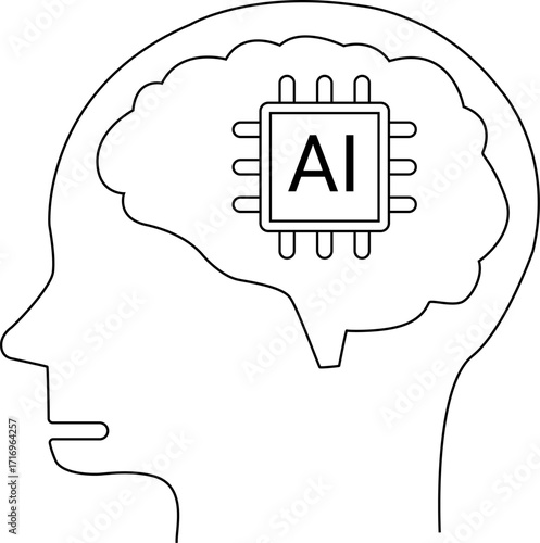 human head brain icon and artificial intelligence processor with white background