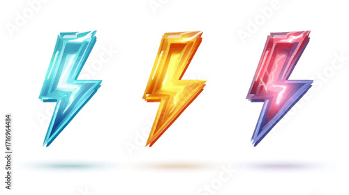 Three vibrant lightning bolt icons.