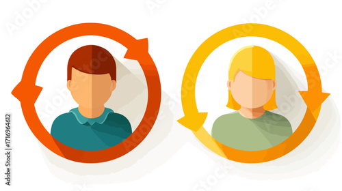 Two people icons in circular arrows.