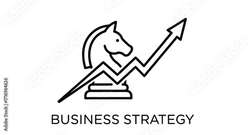 Business strategy icon with knight chess piece and arrow.