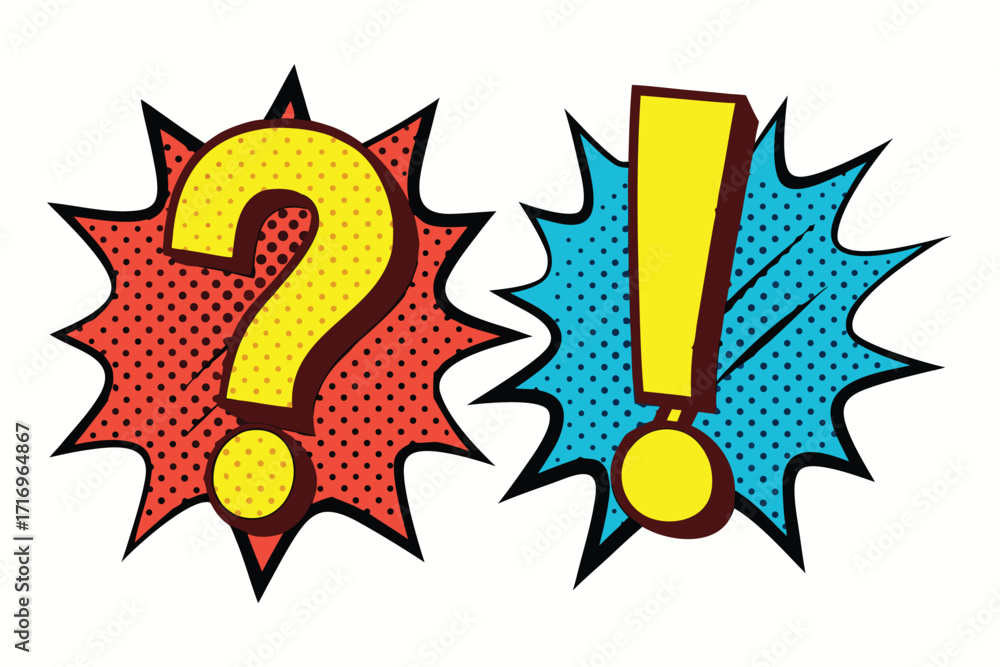 Fototapeta premium Colorful comic style question and exclamation marks for creative backgrounds or graphic designs 