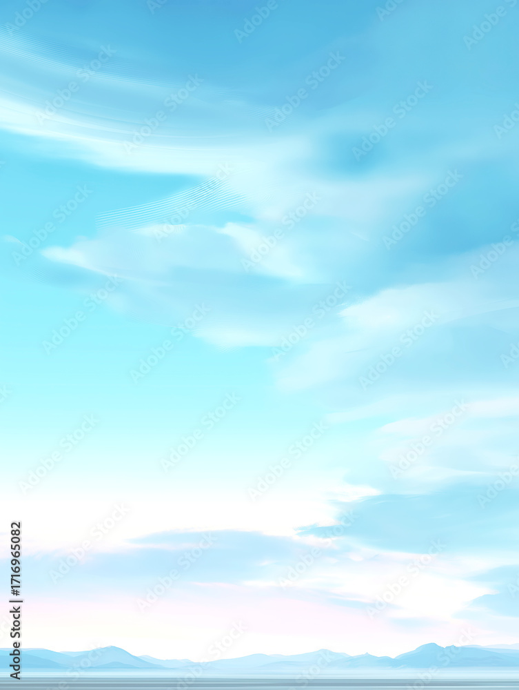 Fototapeta premium Clear blue sky with soft clouds over mountain horizon