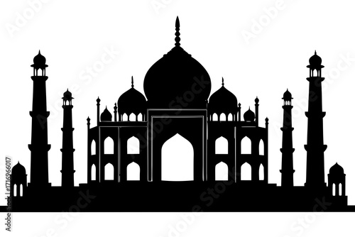 Vector art of sillouette of the taj mahal, famous india landmark