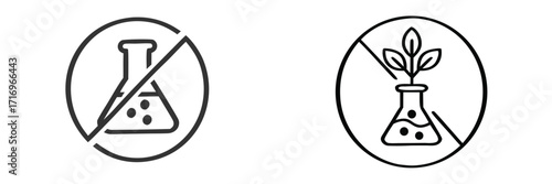 Chemical free and GMO free line icon set for natural product packaging and labels, symbols for organic food and cosmetics without preservatives or artificial additives