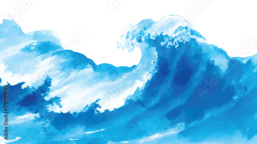 A vibrant watercolor painting of ocean waves, showcasing shades of blue and white, capturing the movement and energy of the sea