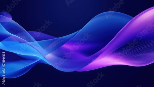 Dynamic abstract design with flowing lines of vibrant blue and purple hues against a deep navy background.