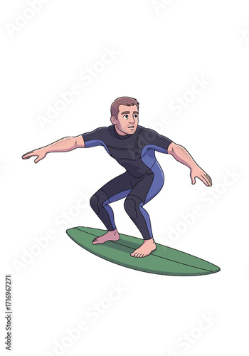 Flat Vector Illustration of a Man Surfing