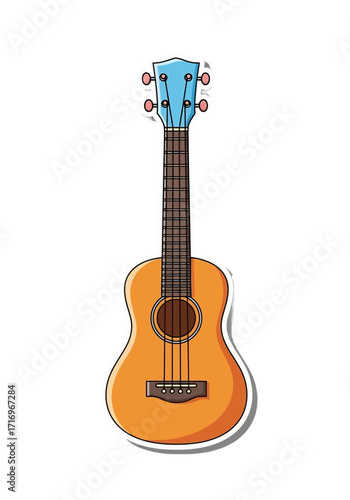 Cute Flat Ukulele Musical Instrument Sticker Illustration
