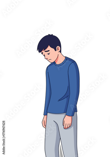 Flat Vector Illustration of a Sad Young Man