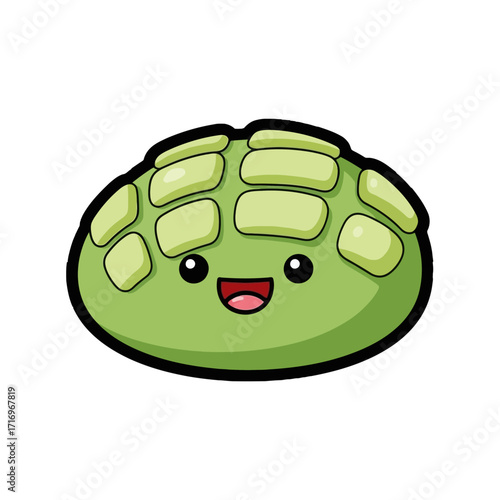 Cute green melon bread character with happy face