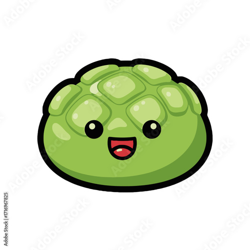 Charming green melon bread character with an open mouth and happy expression