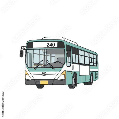 Modern teal and city bus with the number 240 displayed on the front, depicted in clean, style, isolated on transparent