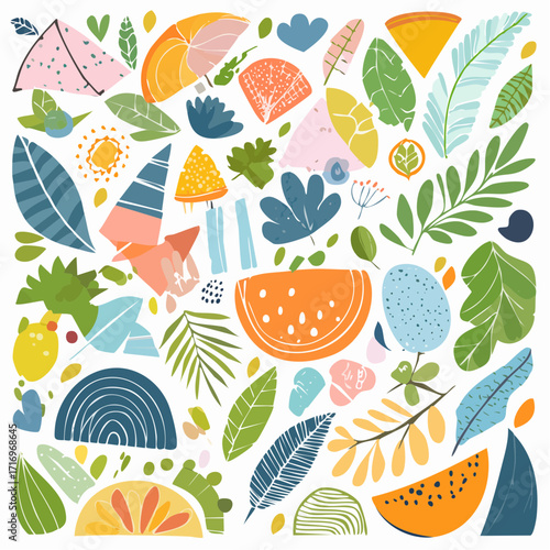 A pattern of fruits and berries.
2