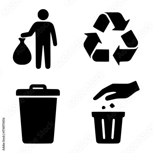 Recycling and Waste Disposal Icons Illustrations for Environment and Sustainability Concepts