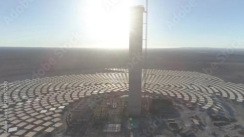 Aerial drone videos of the Cerro Dominador solar thermal power plant under construction in the Atacama Desert, Chile