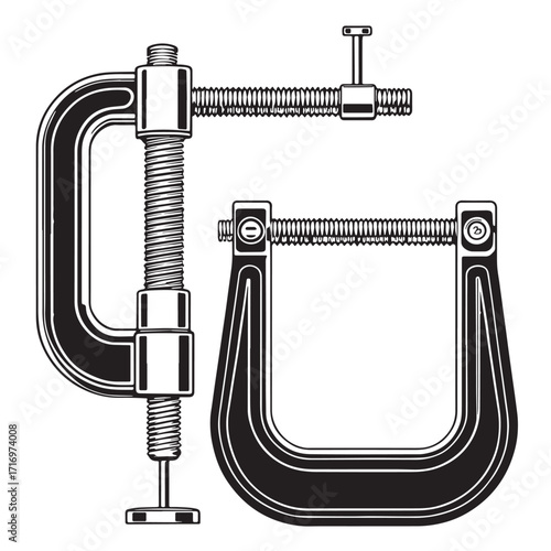 Black clamps c clamp bar clamp Silhouette Vector, High Quality Illustration on White Background