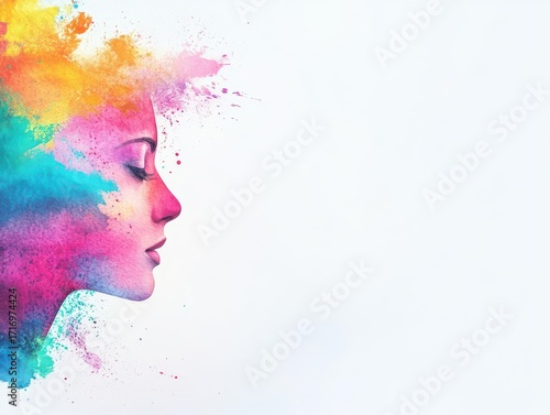 Artistic portrait of a woman with colorful powder on her hair and face captu creativity and vibrant expression with artistic makeup and vivid colors