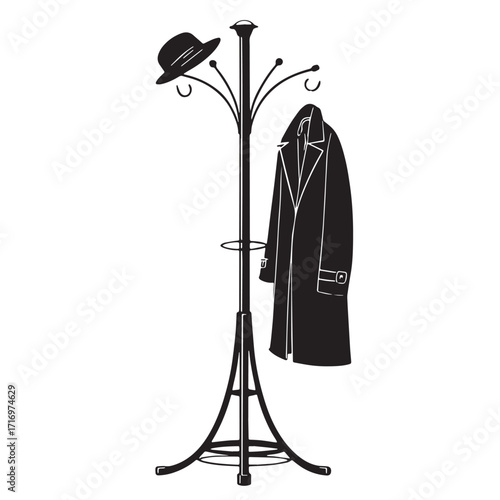 Black coat rack Silhouette Vector, High Quality Illustration on White Background