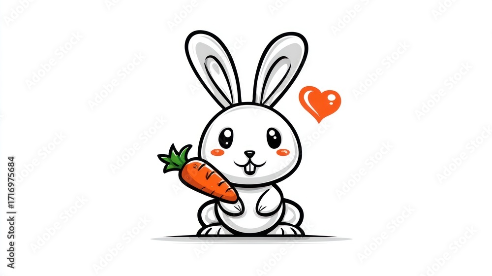 Fototapeta premium Cute cartoon rabbit holding carrot