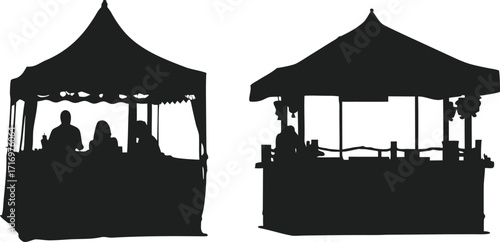 Camping or Party tent silhouette design for bear shop design. A stark black silhouette of a tent on a white background