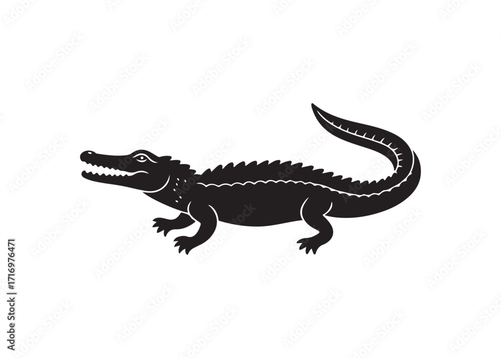 Obraz premium Aggressive alligator silhouette vector with open jaws and sharp teeth.