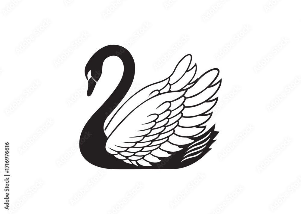 Fototapeta premium Swan on lake silhouette vector logo design isolated on white background.