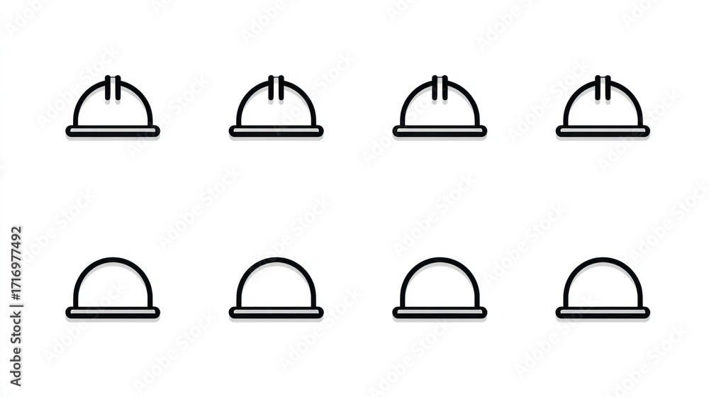 Fototapeta premium Nine simple black hard hat icons arranged in a grid