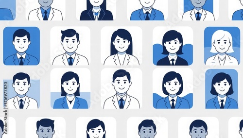 Diverse team members avatars doctors nurses professionals vector illustration graphic design characters icons
