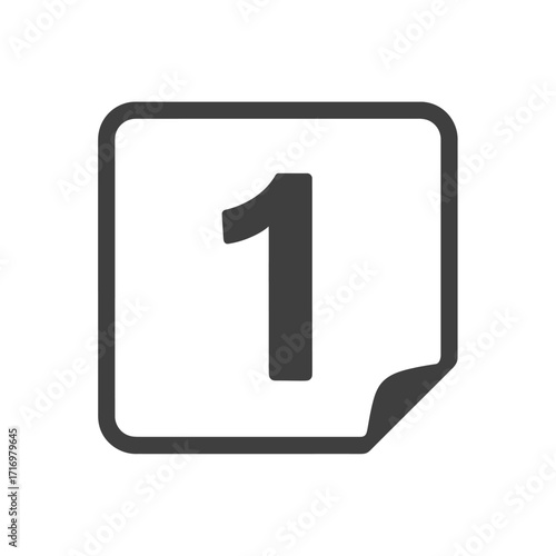 A simple graphic illustration of the number one displayed inside a square with a peeled corner.