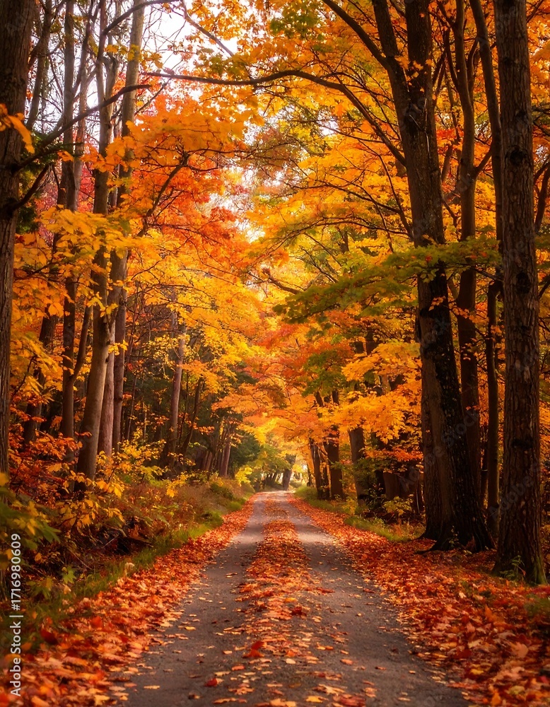 Obraz premium Autumnal path through a vibrant forest