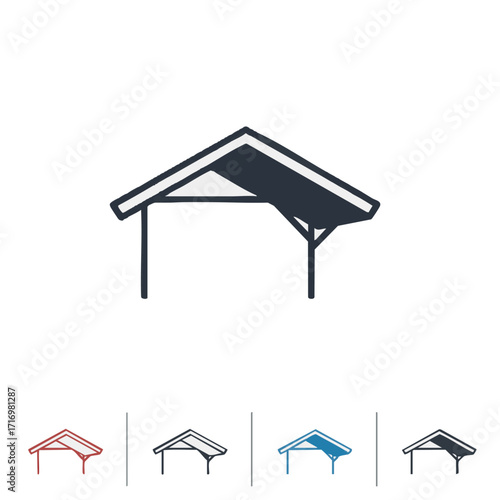 A clean, minimalist line art icon illustrates a basic outdoor shelter or carport structure, perfect for architectural diagrams and property-related design elements.