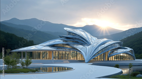 미래적인 태양광발전 건축물의 모습-A futuristic solar power building