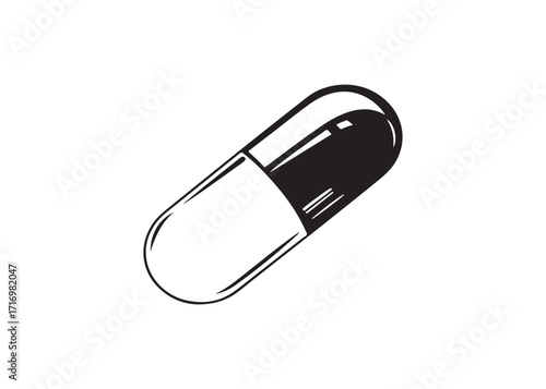 Capsule pill silhouette vector illustration for pharmaceutical, medication, healthcare, and medical treatment design.