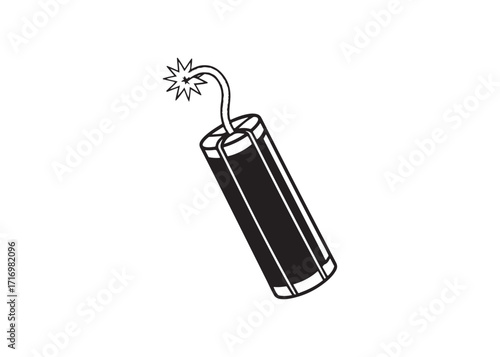Flat vector icon of a pack of dynamite with burning fuse — bold black silhouette.