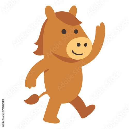 cute horse standing animal hand drawn flat color vector illustration template design