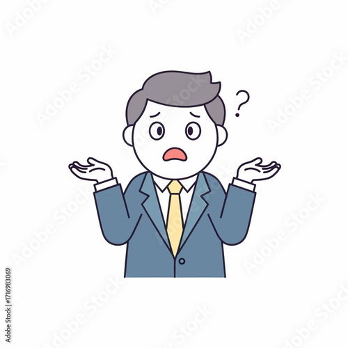 Illustration of a confused businessman with a question mark above his head, showing uncertainty.