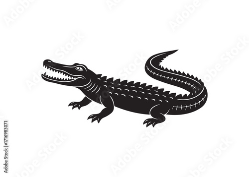 Dangerous reptile silhouette of an alligator showing open sharp jaws.