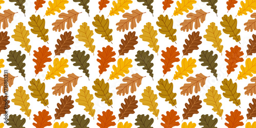 Oak leaves pattern on white background. Autumn oak leaves seamless pattern. Fall season design elements for decoration and templates.
