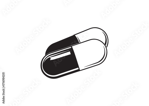 Capsule pill silhouette vector illustration for pharmaceutical, medication, healthcare, and medical treatment design.