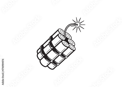Flat vector icon of a pack of dynamite with burning fuse — bold black silhouette.