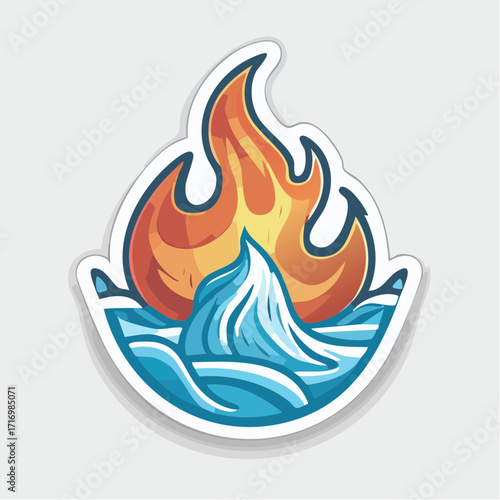 Illustration of elemental forces fire and water, representing opposing elements