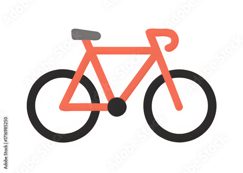 Stylized illustration of a coral-colored bicycle with black wheels and a grey seat, isolated on white