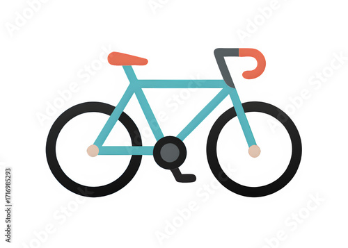 Minimalist flat design illustration of a light blue bicycle on a clean white background, representing eco-friendly urban transportation, outdoor recreation, and a healthy active lifestyle